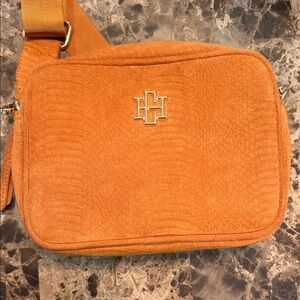 Orange Plush Crossbody Bag with Gold Logo